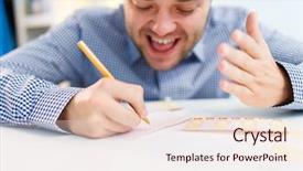  Presentation with lottery ticket - Presentation theme featuring photo of happy brunet man background and a lemonade colored foreground