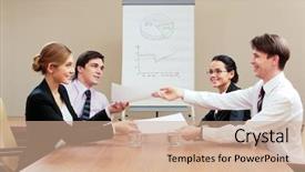  Presentation with passing the baton - Theme featuring photo of happy businesswoman passing background and a coral colored foreground