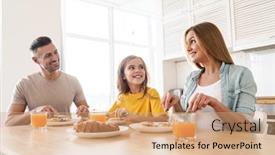 Presentation with family talking - Beautiful slides featuring photo-of-happy-caucasian-beautiful backdrop and a coral colored foreground