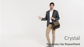  Presentation with photo - Colorful PPT theme enhanced with photo-of-happy-caucasian-businessman backdrop and a light gray colored foreground