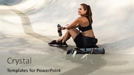  Presentation with ground water - Beautiful presentation design featuring photo-of-happy-caucasian-sportswoman backdrop and a light gray colored foreground