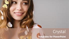  Presentation with butterflies - Beautiful PPT theme featuring photo-of-happy-caucasian-woman backdrop and a coral colored foreground