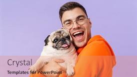  Presentation with man looking up happy - PPT theme featuring photo-of-happy-cheery-optimistic background and a coral colored foreground