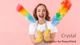  Presentation with photo - PPT layouts featuring photo-of-happy-cheery-woman background and a lemonade colored foreground