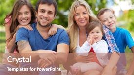  Presentation with family photo - Presentation theme featuring photo of happy family looking background and a coral colored foreground