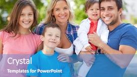  Presentation with family photo - Slide deck enhanced with photo of happy family looking background and a teal colored foreground