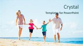  Presentation with family photo - Presentation theme enhanced with photo of happy family walking down the beach summer lifestyle background and a sky blue colored foreground