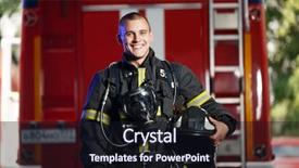  Presentation with gas - PPT theme with photo of happy fireman background and a wine colored foreground