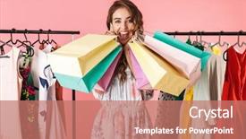  Presentation with photo - Beautiful theme featuring photo of happy girl standing backdrop and a coral colored foreground