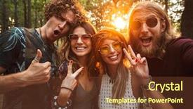  Presentation with hippie - PPT theme consisting of photo of happy hippie people background and a tawny brown colored foreground