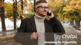  Presentation with outdoor clothes for outdoor activity - Audience pleasing slide deck consisting of photo of happy macho man backdrop and a tawny brown colored foreground