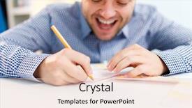  Presentation with lottery ticket - PPT layouts having photo of happy man background and a lemonade colored foreground