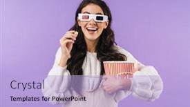  Presentation with purple wall - Audience pleasing presentation theme consisting of photo-of-happy-positive-brunette backdrop and a light blue colored foreground