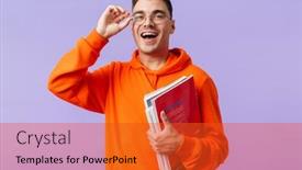  Presentation with happy young student girl holding - Beautiful theme featuring photo-of-happy-positive-young backdrop and a red colored foreground