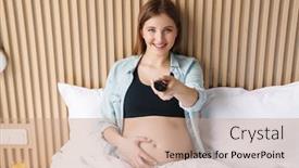  Presentation with remote - Presentation featuring photo-of-happy-pregnant-woman background and a coral colored foreground