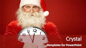  Presentation with clock - Presentation theme having photo of happy santa holding background and a crimson colored foreground