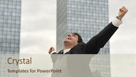  Presentation with kentucky derby winner - Cool new PPT theme with photo of happy winner businessman backdrop and a soft green colored foreground