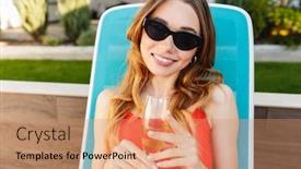  Presentation with lounge - Theme consisting of photo-of-happy-woman background and a coral colored foreground