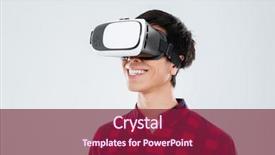  Presentation with cage - Audience pleasing presentation consisting of photo of happy young asian man dressed in casual shirt in a cage and wearing virtual reality device isolated over white background backdrop and a violet colored foreground