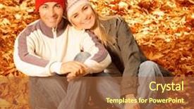  Presentation with family photo - Amazing theme having photo of happy young family spending time together outdoors cheerful couple sitting on floor covered dry autumnal leaves man and woman having fun in autumn park happiness and love concept backdrop and a red colored foreground