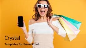  Presentation with photo display - Cool new presentation theme with photo of happy young lady backdrop and a  colored foreground