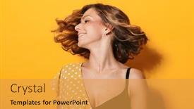  Presentation with hair dress - Presentation theme enhanced with photo-of-happy-young-woman background and a gold colored foreground