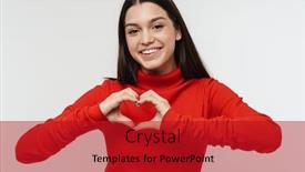  Presentation with photo - Cool new presentation theme with photo-of-happy-young-woman backdrop and a crimson colored foreground