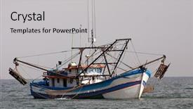  Presentation with fishing boat - Beautiful PPT theme featuring photo of industrial fishing boat backdrop and a light gray colored foreground