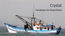 Presentation with fishing boat - Cool new slide deck with photo of industrial fishing boat backdrop and a light gray colored foreground