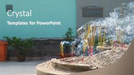  Presentation with photo - Colorful presentation theme enhanced with photo-of-joss-sticks-burning backdrop and a teal colored foreground