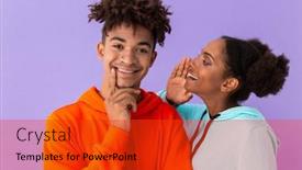  Presentation with african violet - Cool new presentation with photo of joyful african american woman talking in ear of handsome man isolated over violet background backdrop and a red colored foreground