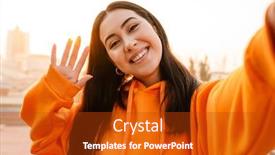  Presentation with joyful - Cool new slide set with photo-of-joyful-beautiful-asian backdrop and a crimson colored foreground