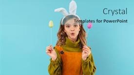  Presentation with joyful - Colorful PPT theme enhanced with photo-of-joyful-blonde-girl backdrop and a light blue colored foreground