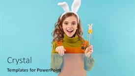  Presentation with acting - PPT theme featuring photo-of-joyful-blonde-girl background and a arctic colored foreground