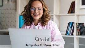  Presentation with arabian woman wearing hijab muslim - Colorful PPT theme enhanced with photo-of-joyful-blonde-woman backdrop and a light gray colored foreground