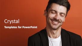  Presentation with joyful - Audience pleasing PPT theme consisting of photo-of-joyful-handsome-man backdrop and a tawny brown colored foreground