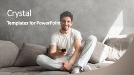  Presentation with joyful - Slide set featuring photo of joyful man 30s background and a gray colored foreground