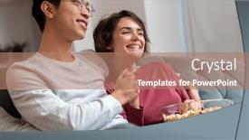  Presentation with popcorn movie - Beautiful slide deck featuring photo-of-joyful-multinational-couple backdrop and a coral colored foreground