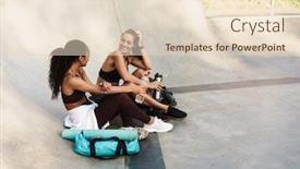  Presentation with ground water - PPT theme with photo-of-joyful-multinational-sportswomen background and a lemonade colored foreground