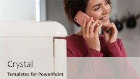  Presentation with fridge - Slide set enhanced with photo-of-joyful-young-woman background and a light gray colored foreground