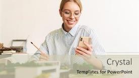  Presentation with joyful - Beautiful PPT layouts featuring photo-of-joyful-young-woman backdrop and a soft green colored foreground