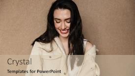  Presentation with joyful - Beautiful presentation theme featuring photo-of-joyful-young-woman backdrop and a  colored foreground