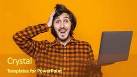  Presentation with photo - PPT theme featuring photo of joyous guy 20s background and a tawny brown colored foreground