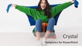  Presentation with dark - Presentation theme featuring photo of joyous woman 30s background and a  colored foreground