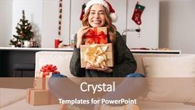  Presentation with new year - Audience pleasing slides consisting of photo of joyous woman sitting backdrop and a  colored foreground