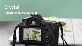  Presentation with photo display - Presentation design featuring photo of juice on camera background and a mint green colored foreground