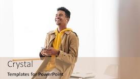  Presentation with photo - Theme with photo-of-laughing-african-american background and a coral colored foreground