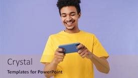  Presentation with video background - Beautiful slide deck featuring photo-of-laughing-african-american backdrop and a gold colored foreground