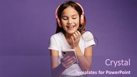  Presentation with photo - Presentation featuring photo-of-laughing-attractive-girl background and a violet colored foreground