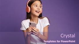  Presentation with photo - Slide set enhanced with photo-of-laughing-attractive-girl background and a violet colored foreground